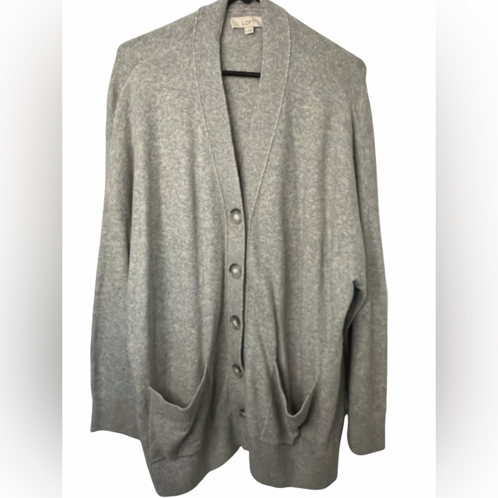 LOFT Heather Gray Long Knit Sweater